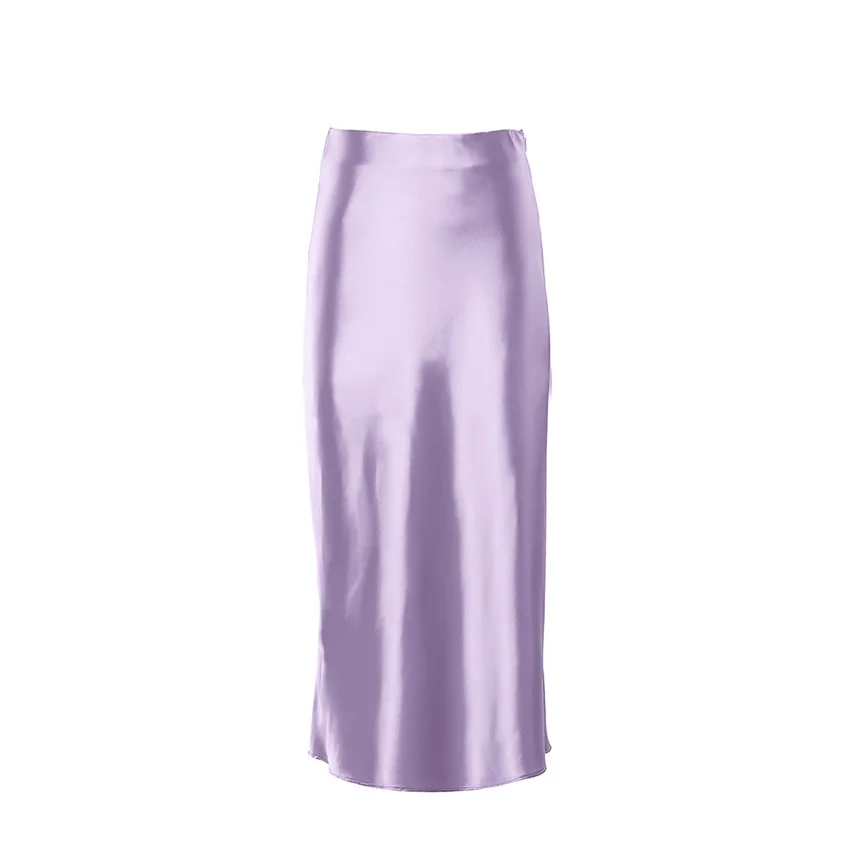 Satin Silk Skirts for Women 2022 Summer Korean Fashion Midi A-line Long Skirt High Waist Female Skirts