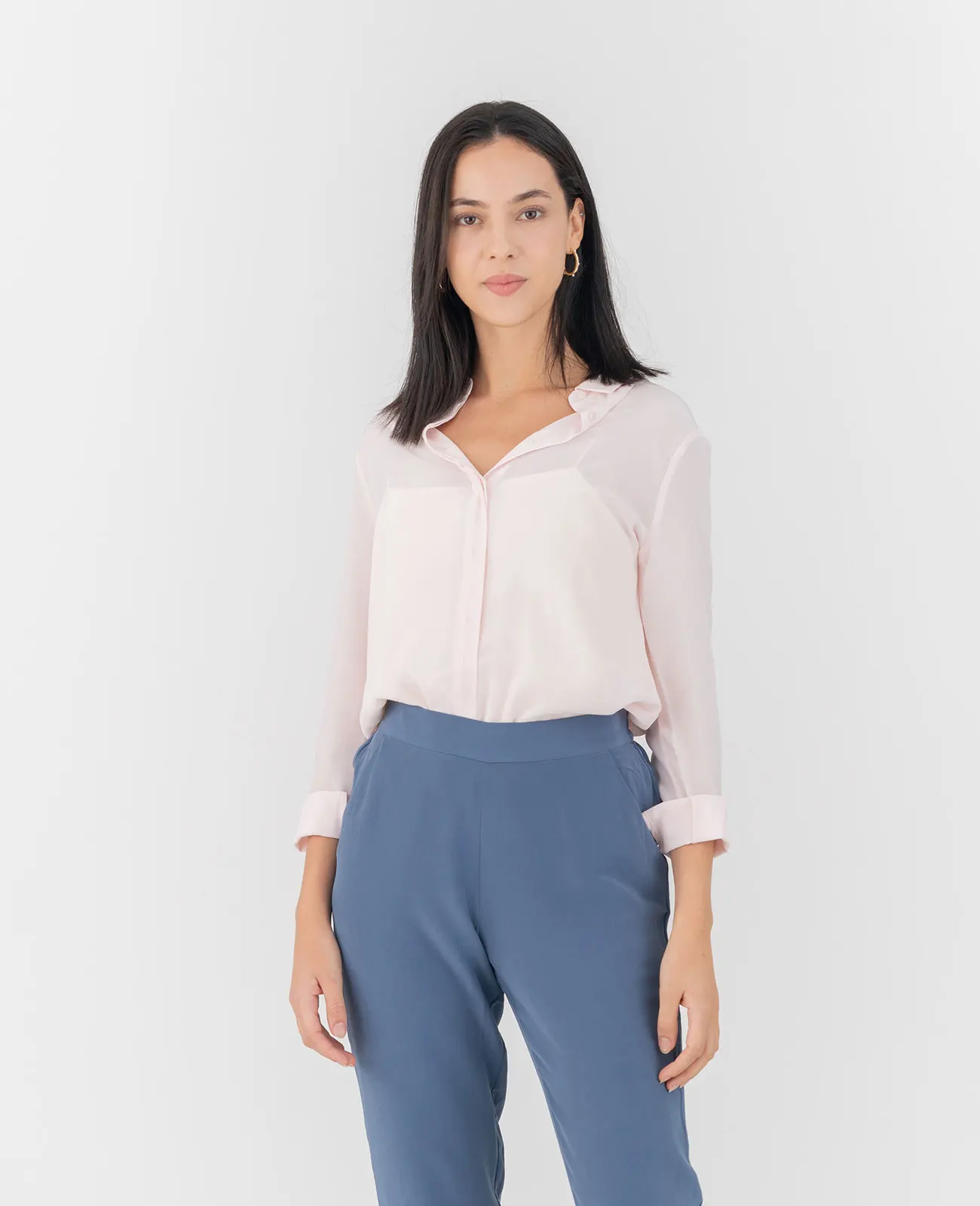 Высококачественная 100% шелковая рубашка с длинным рукавом для женщин пастельно-розовая блузка и в жанре