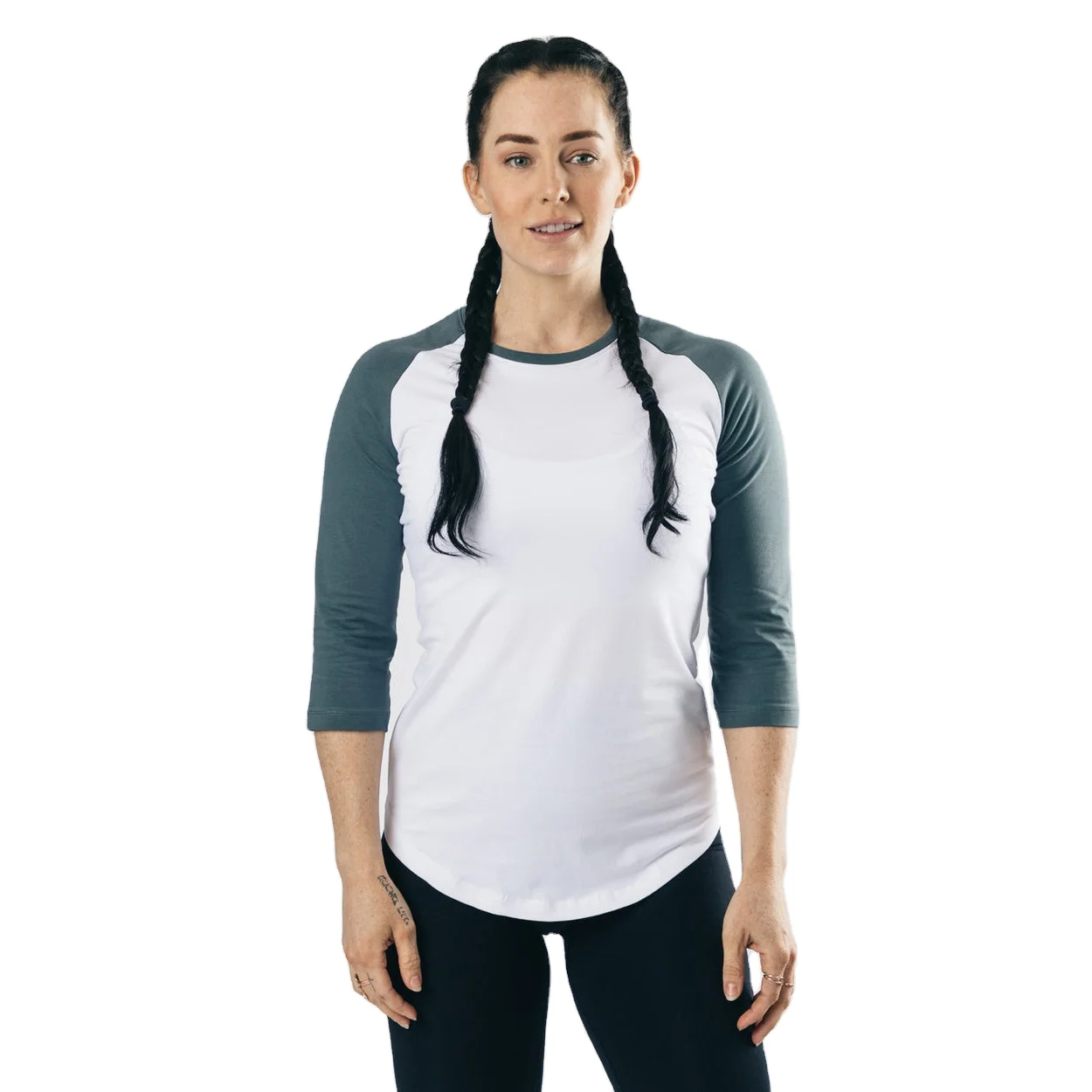 High Quality 100% Combed Cotton Jersey Three Quarter  Sleeve Raglan Sleeves Style T Shirt For Women