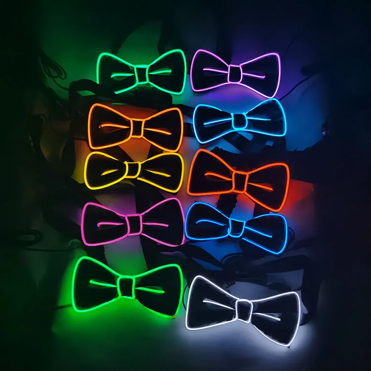 Amazon Best Selling Party Christmas Rave Light Up El Wire Necktie Multi Color Flashing Light Up Bow Tie