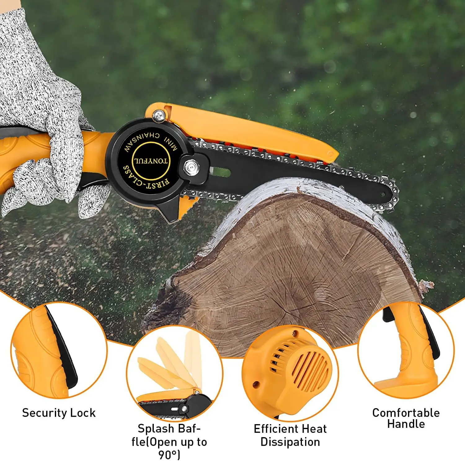 F.EASY.D Mini Cordless Chainsaw Power Saws Security Lock Handheld Small Chainsaw for Wood Cutting Tree Trimming