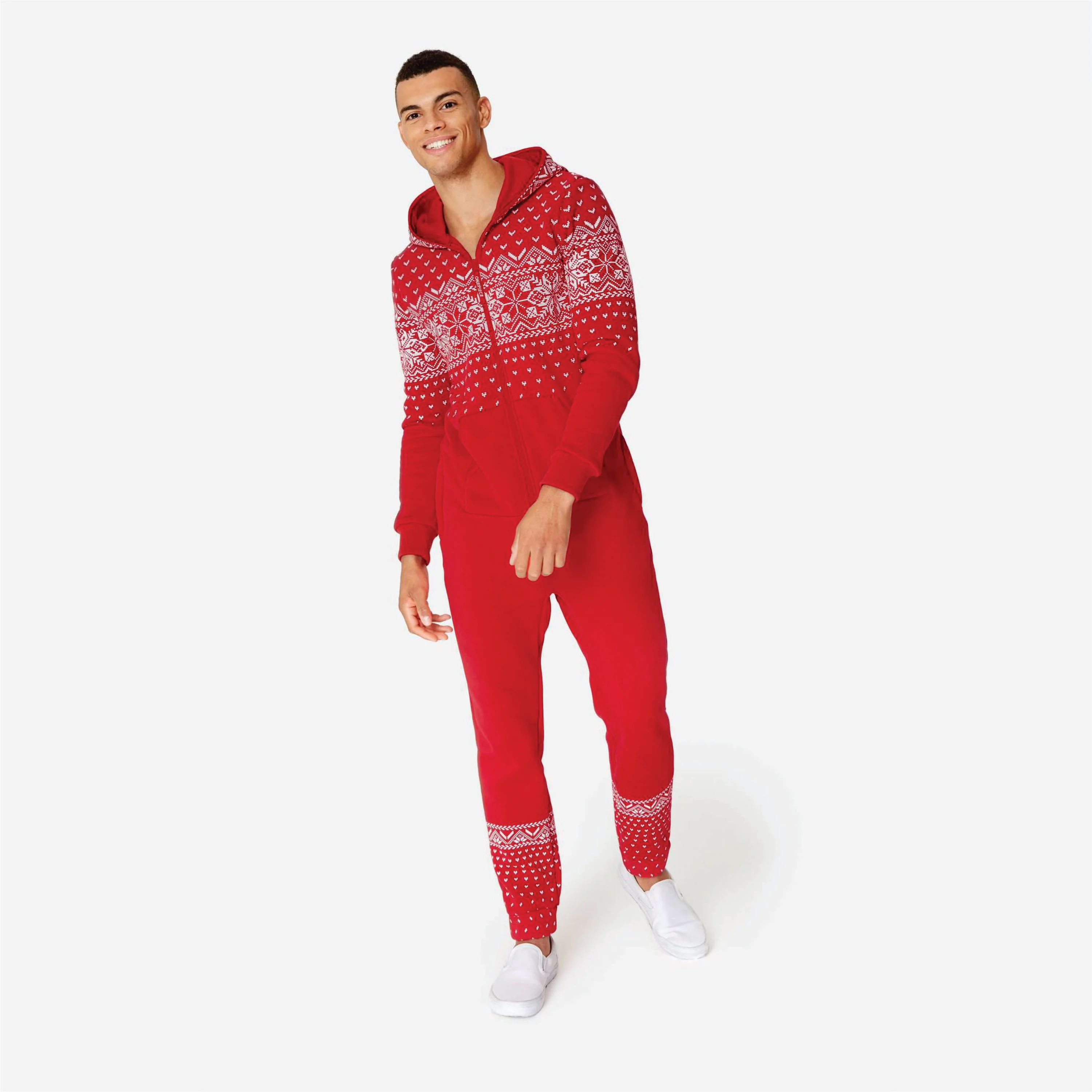 Print Detail and Embroidered Logo 50%Polyester 50%Cotton Side Pockets with Zipper Closure Unisex Breathable Red Alpine Jumpsuit