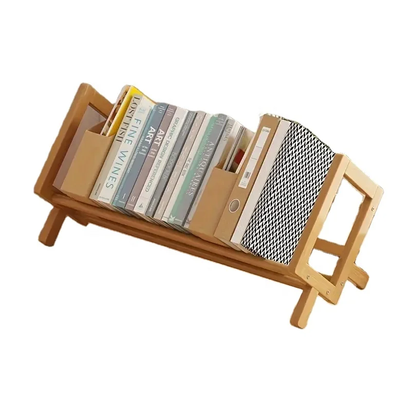 Desktop Bookshelf Simple Book Stand Rack Bamboo Utility Organizer Shelf for Home Office Living Room