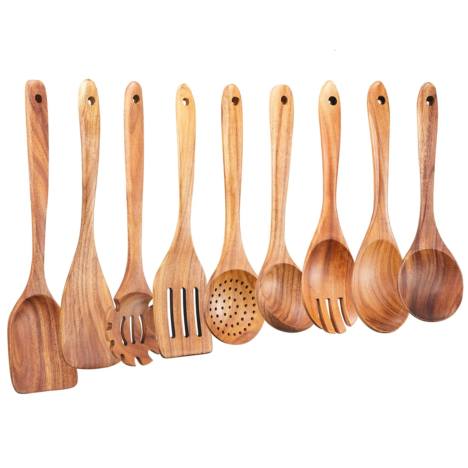Wood Spatula Wholesale 9Pcs Natural Teak Wood Spatula Cooking spoon handicrafts Cookware Kitchen Utensils Set