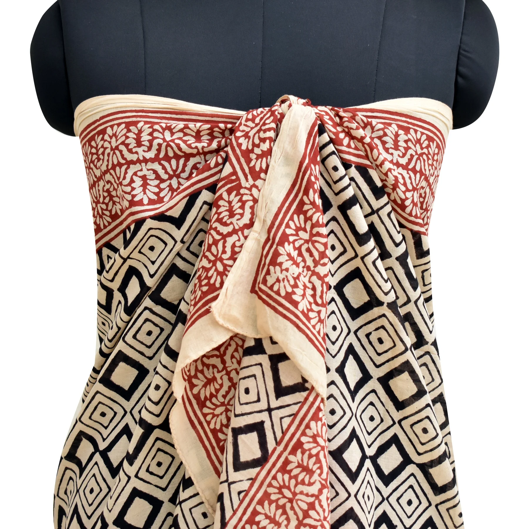 Fashion Long Large Cotton Sarong Sanganeri Block Printed Scarf Handmade Beach Cover Ups White Voile Scarves Pareo Wholesale