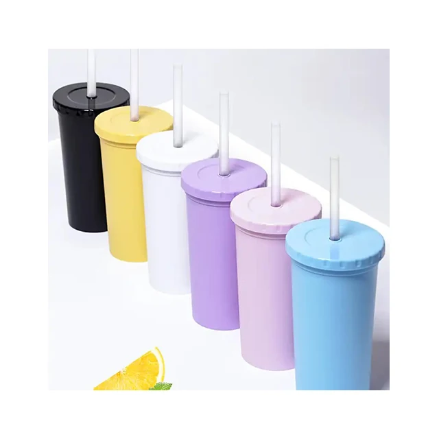 The Product in Korea Made Straw and lid cafe cups with Colored BPA FREE Reusable matte color tumbler with lid 16oz