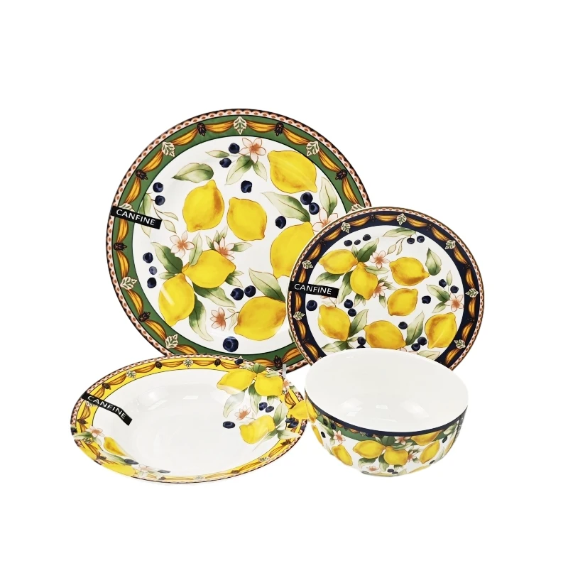 New 24pcs exquisite new bone china dinnerware set lemon theme custom pattern design