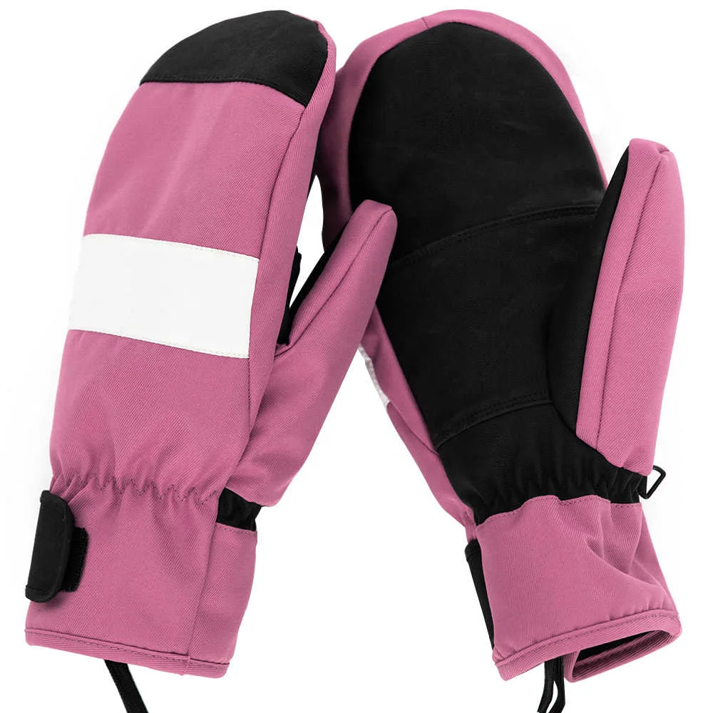 Waterproof Coated Soft Shell Pink Color Girls Winter Ski Gloves 3M Thinsulate Insulation Cotton Palm Cold Proof Work Ski Gloves