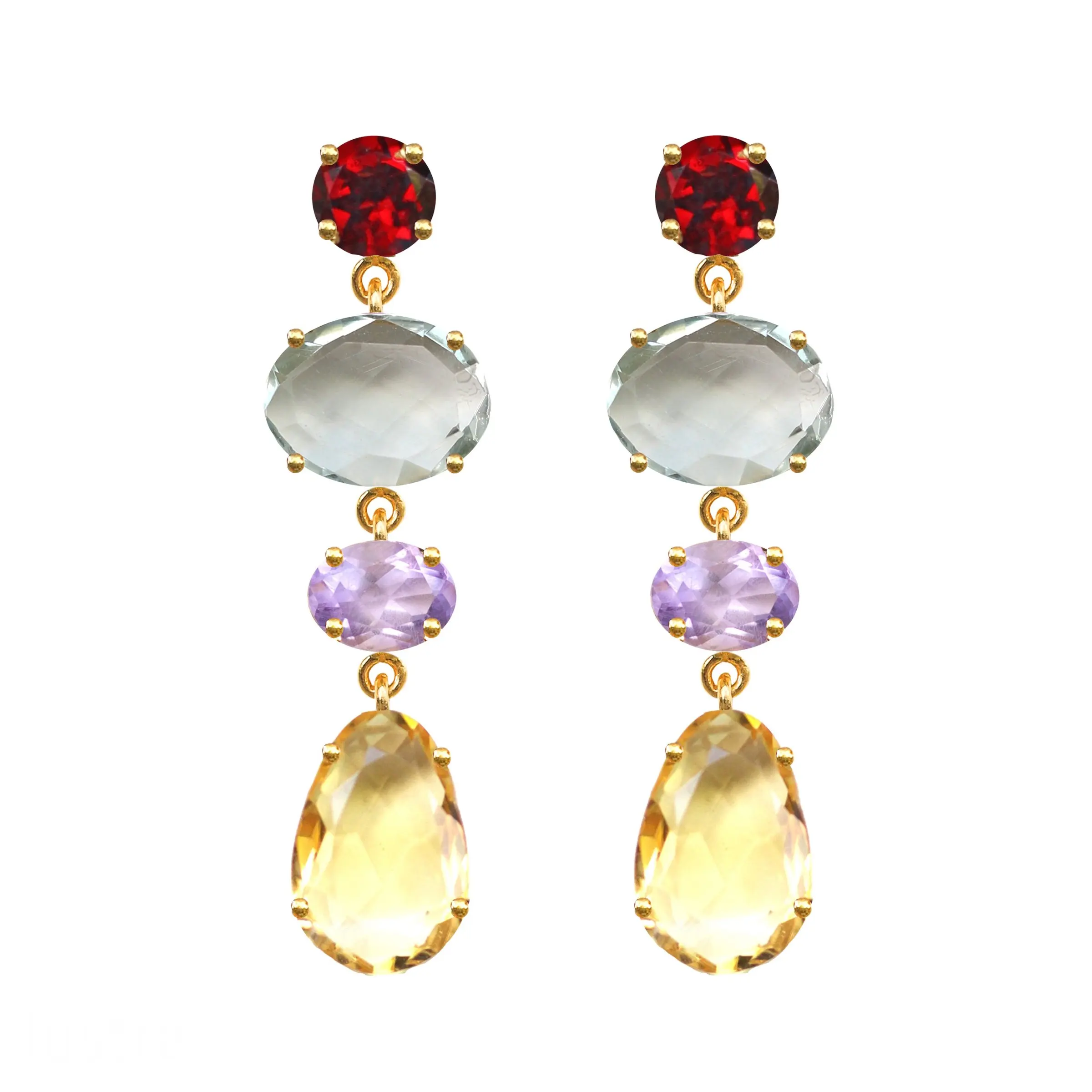Lemon Hydro Amethyst Hydro Crystal And Pink Cz 925 Sterling Silver Gold Plated Silver Drop Earring Designer Silver Earring