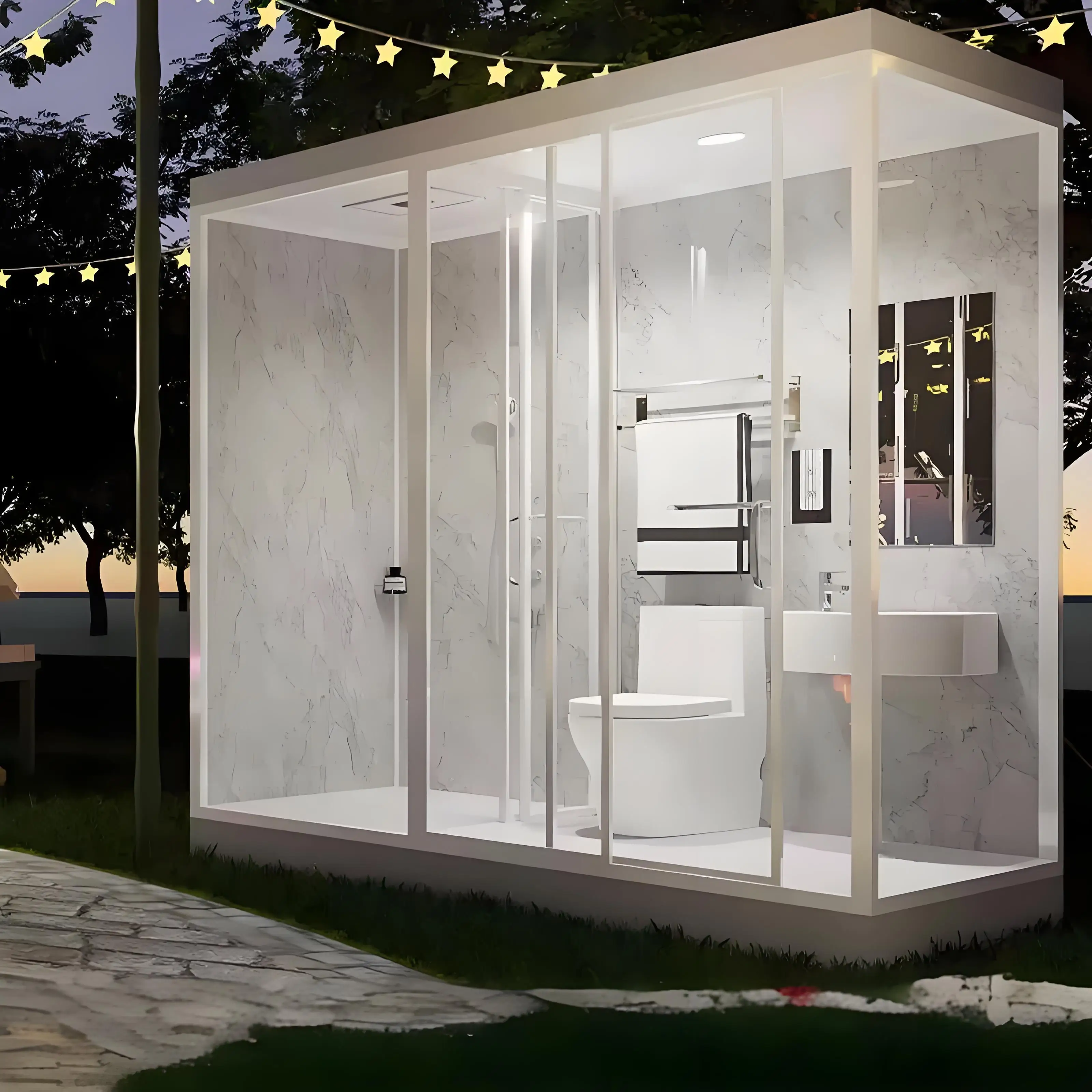 All-in-One Prefabricated Bathroom Unit Integrated Shower Toilet Modular Square Design for Hotel and Home
