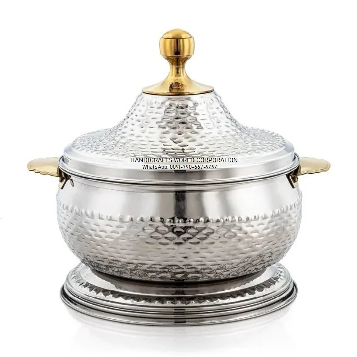 Silver Hotpot Casserole Food Warmer Serving Dish Handmade Stainless Steel Thermal Insulated Hot Pot Dishes Cookware Manufacturer
