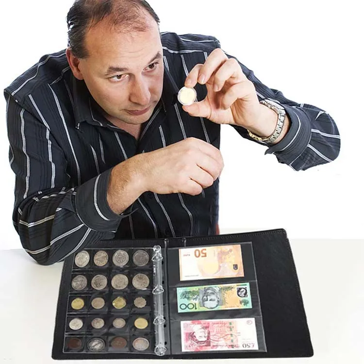 Customized 370 Pockets Coin And Notes Currency Money Stamp Collecting Binder Coin Collector Black Album Coin Collection Book