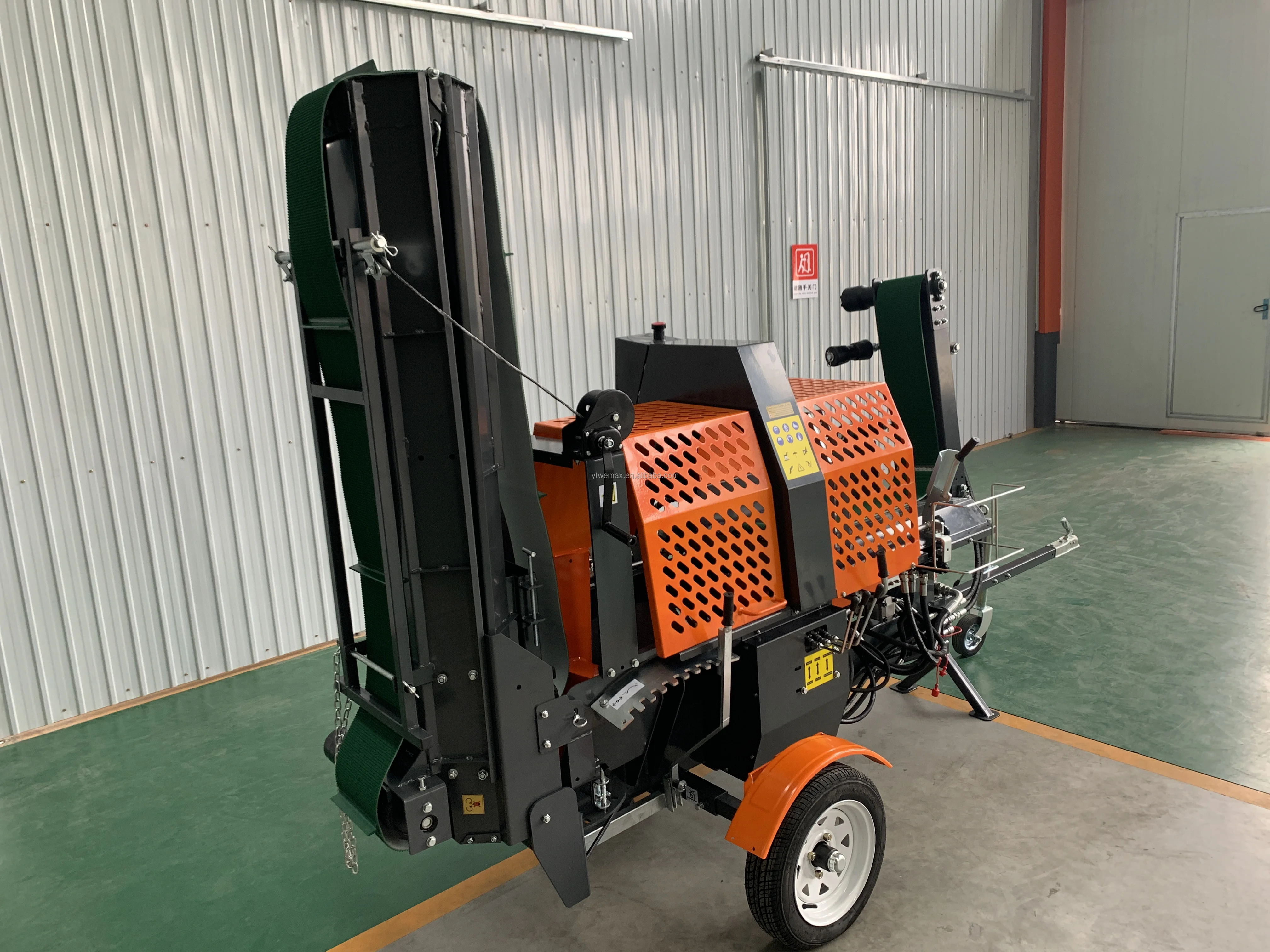 Powerful gas wood log cutter and splitter firewood processor with function lever