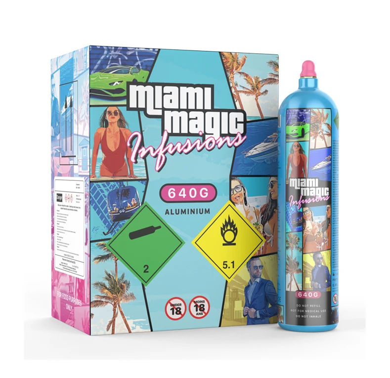 Изготовленный на заказ логотип превосходного качества 640 г Miami Magic зарядное устройство для взбитых сливок доступно оптом для подлинных покупателей