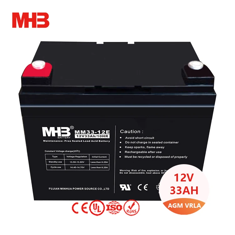 Mhb MM33-12E UPS VRLA Sealed Lead Acid 12V 33ah 20hr Solar Rechargeable Batterie Pack Price