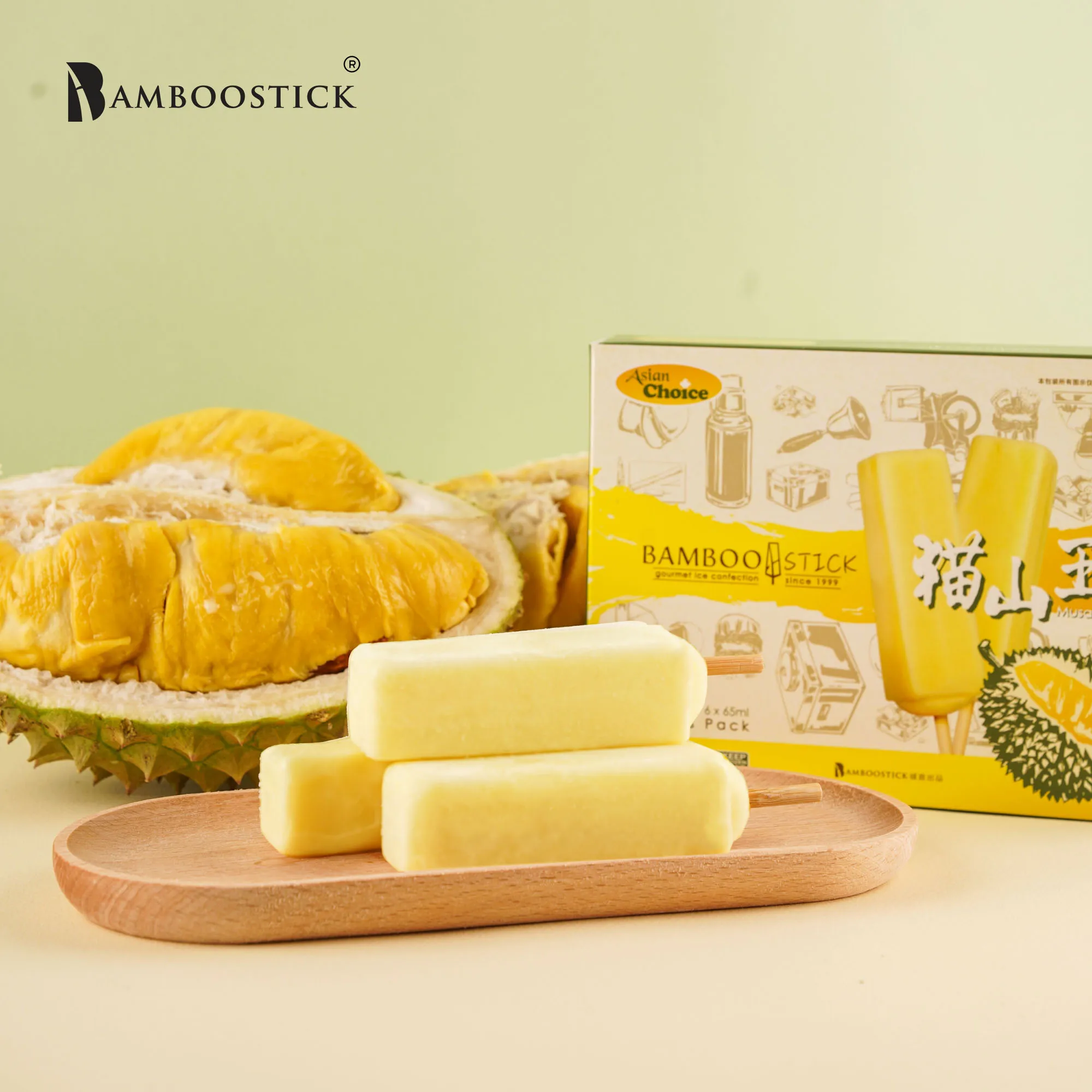 Wholesales Durian Musang king icecream flavour Bamboostick Ice Cream Potong Traditional Dessert Series made by real fruit