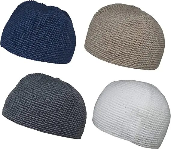 Pack 4 Colors Muslim Beanie CapKufi Hat Prayer Knit Crochet Taqiyah Takke Skull Topi Ramadan Gift
