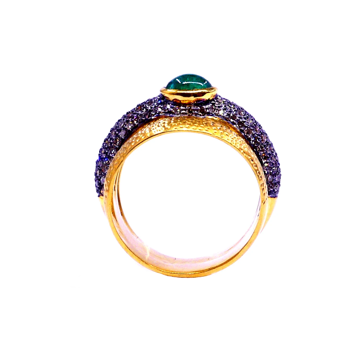 Customized 14K Yellow Gold Emerald Diamond Handmade Engagement Unique Trendy Elegant Jewelry Band Rings