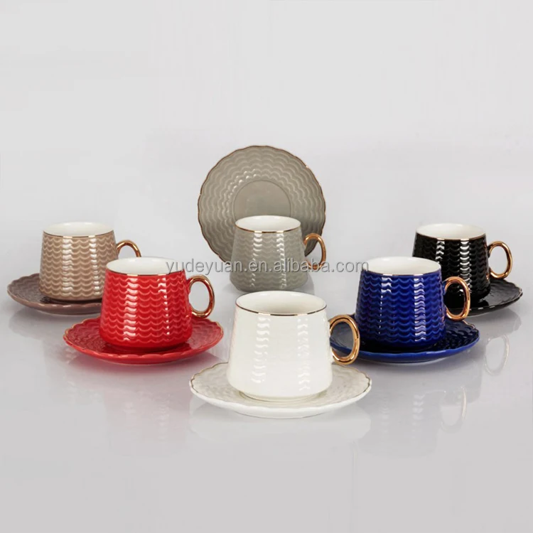 luxury style espressos ceramic wholesale custom embossed design cup saucer factory coffee china cups and saucers