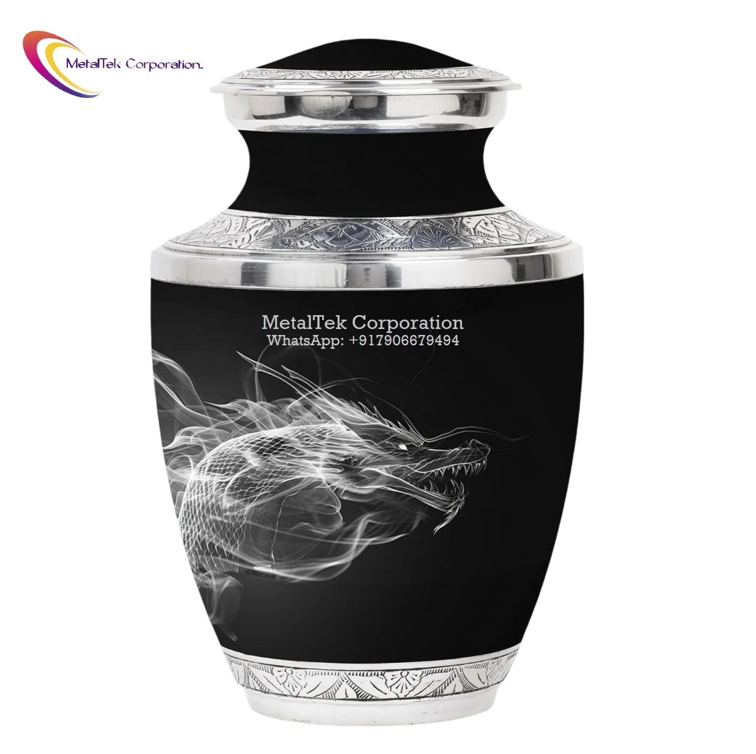 American Style Adult Cremation Urn Black and White Metal Decorative Memorial Keepsake for Burial or Funeral for Ashes Storage