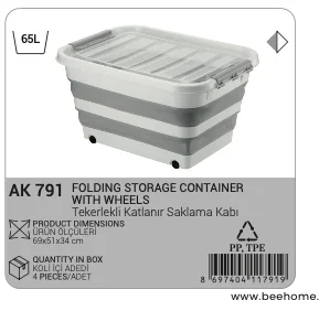 Large Capacity 65 L Collapsible Storage Container with Wheels Foldable Organizer Box Home Office Garage Amazon FBA Plastic Cars