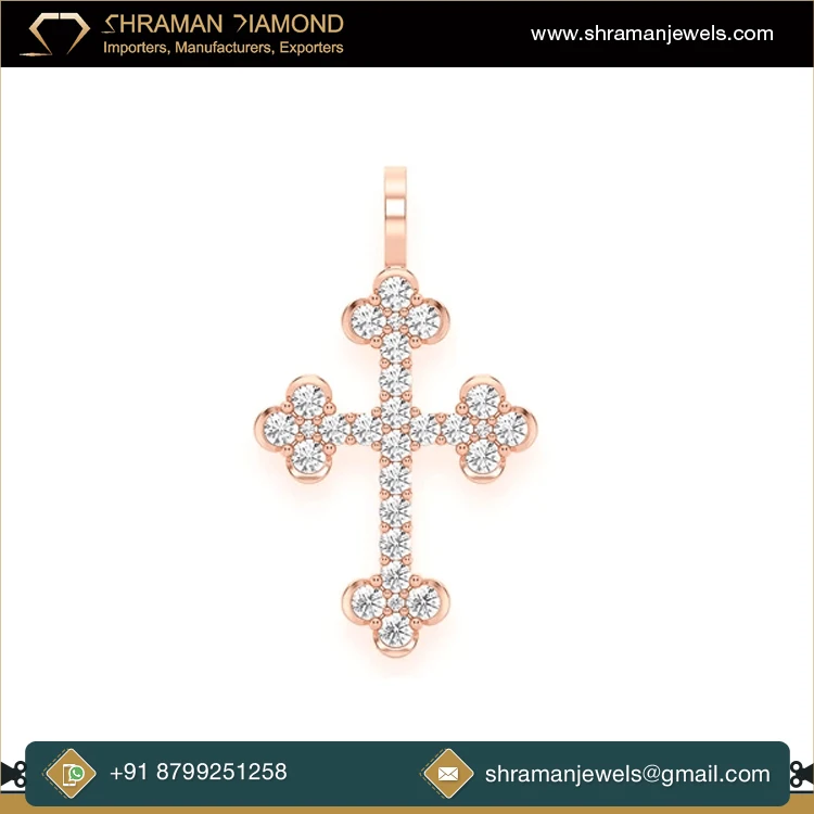 2024 Latest Collection of Eye Catching Design 0.86 CTS 14K Gold Custom Iced Out Natural Diamond Cross VS Pendant at Bulk Price