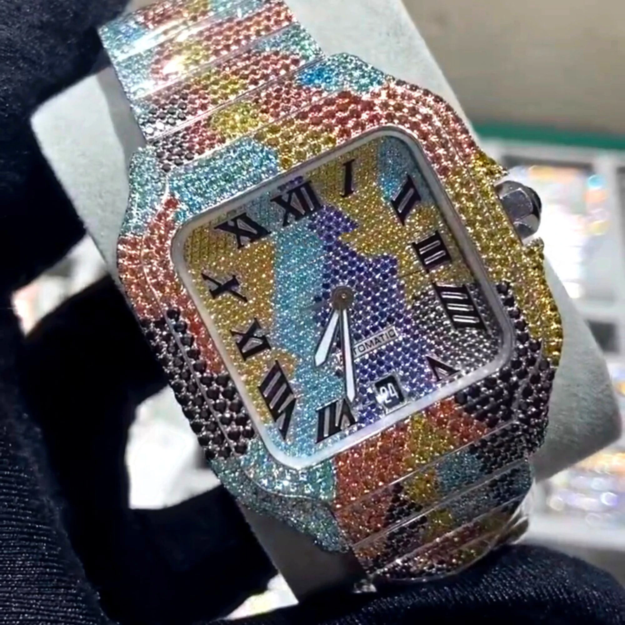 High-end Luxury Custom Men Women Bling Full Moissanite Watch VVS Hip Hop Iced Out Stainless Steel Mechanical Watches