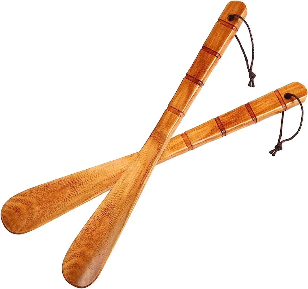 Custom Logo Lazy Long Black Style Vintage Wood Shoe Horn Hotel Wooden Shoehorn For Men Woman