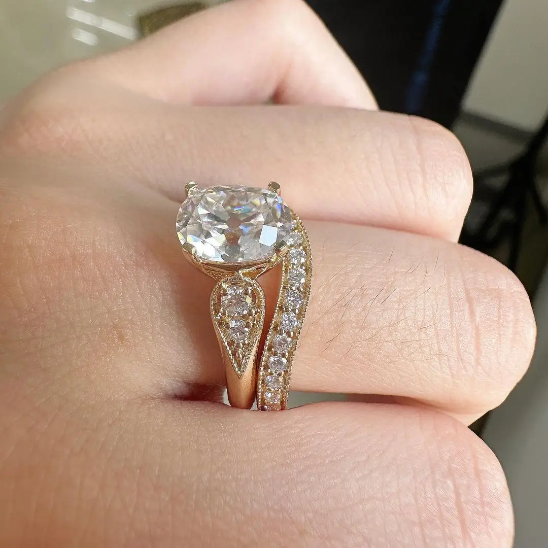 925 Sterling Silver Moissanite Jewelry Eternity Band Diamond Engagement Wedding Ring Stackable Gold Plated Rings Jewelry Women