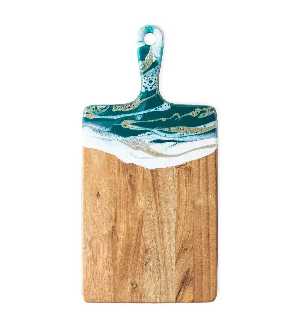 Mango Wood Bread Storage Kitchen Ocean Shapes  Resin Fill Cutting Boards Mango Wood Epoxy Wholesale