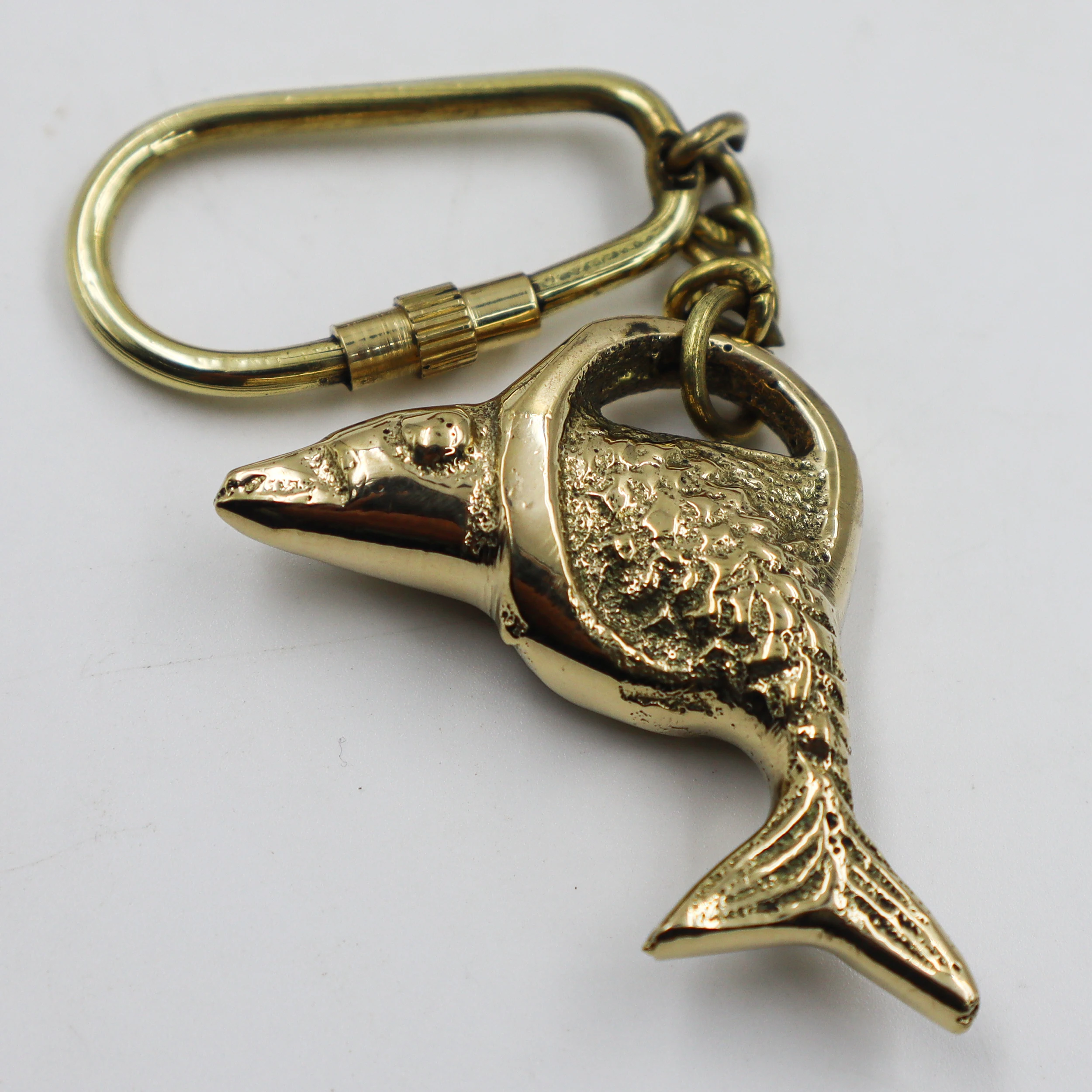 Solid Brass Mini Dolphin Fish Keychain Nautical Gold Color Metal Key Ring For Dad Gift And Birthday Gift