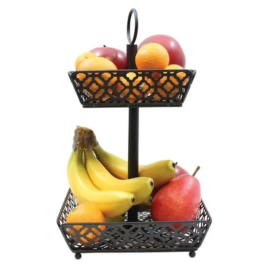 Hot Selling  Kitchen Storage Fruit And Vegetable Basket  Countertop Iron Mesh Metal Wire Banana Hanger Fruit Basket