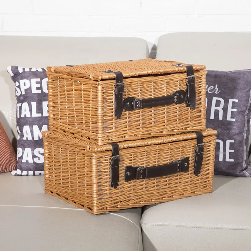 Wicker gift hamper basket round willow empty picnic basket with lining