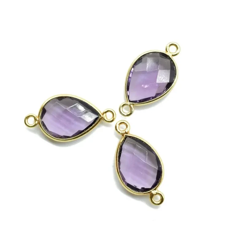Fashion pear natural amethyst silver plated connectors Birthstone For Jewelry Making Fine Jewelry Pendants & Charms