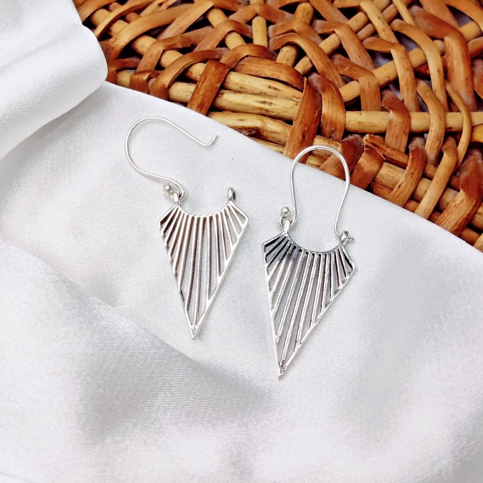 925 Sterling Silver Geometric Tribal Earrings Gift for New year Gift ideas plain silver earring