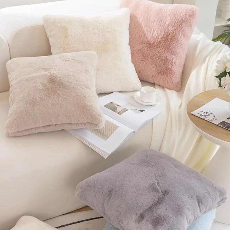 Amity factory wholesale solid color sofa pillowcases home decoration pillow cushion covers plush rabbit like throw pillow case