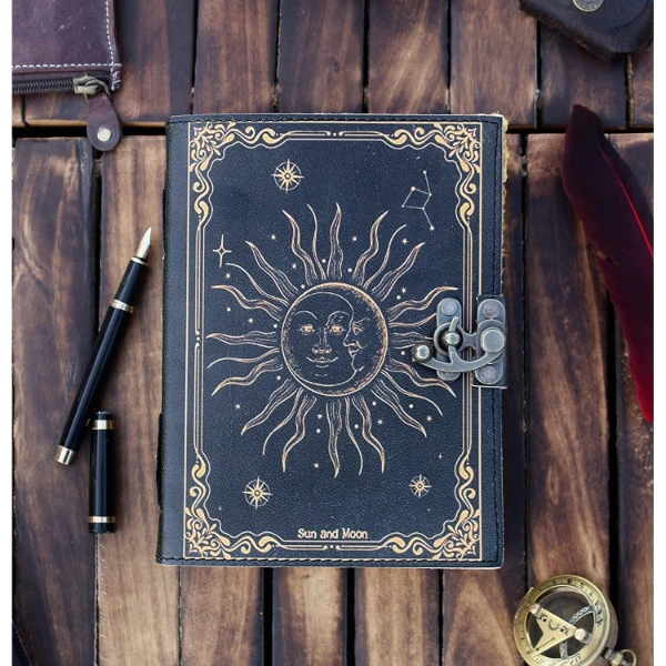 Кожаный журнал Sun And Moon антикварный винтажный бумажный с декорированными краями Книга теней дневник гримуара