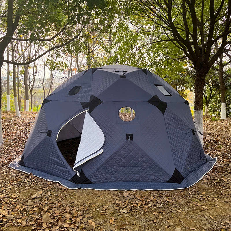 Outdoor hiking insulated Octagon ice fishing dome tent spherical winter camping multi-person warm pop-up hot sauna tent