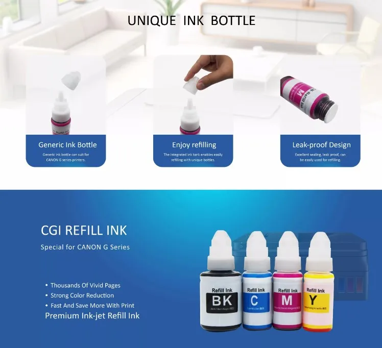 Gi490 Gi-490 Gi 490 Color Compatible Bulk Bottle Water Based Refill Ink For Canon Pixma G2411 G2400 G3411 Printer
