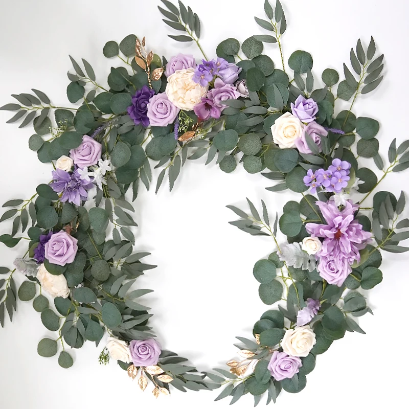 Artificial Eucalyptus With Rose Table Flower Hanging Rattan Backdrop Table Flower Garland for Wedding Table