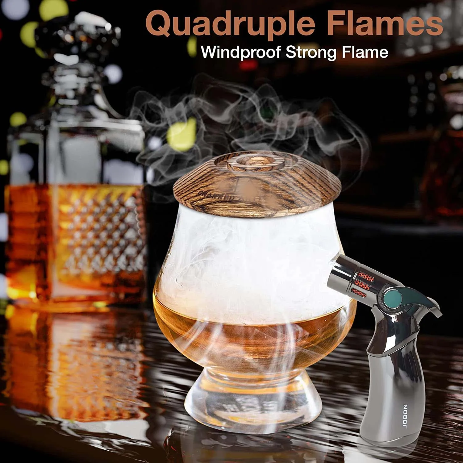 Cocktail Smoker Kit with Torch and Wood Chips for Whiskey and Bourbon (Butane Not Included) - Smoke Lid, an Old