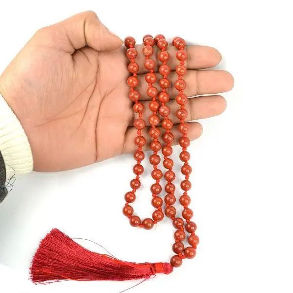 Best Price Natural Precious Stone Red Jasper Crystal Hand Knotted 108 Beads Jap Mala Energised Root Chakra Gemstone Necklace