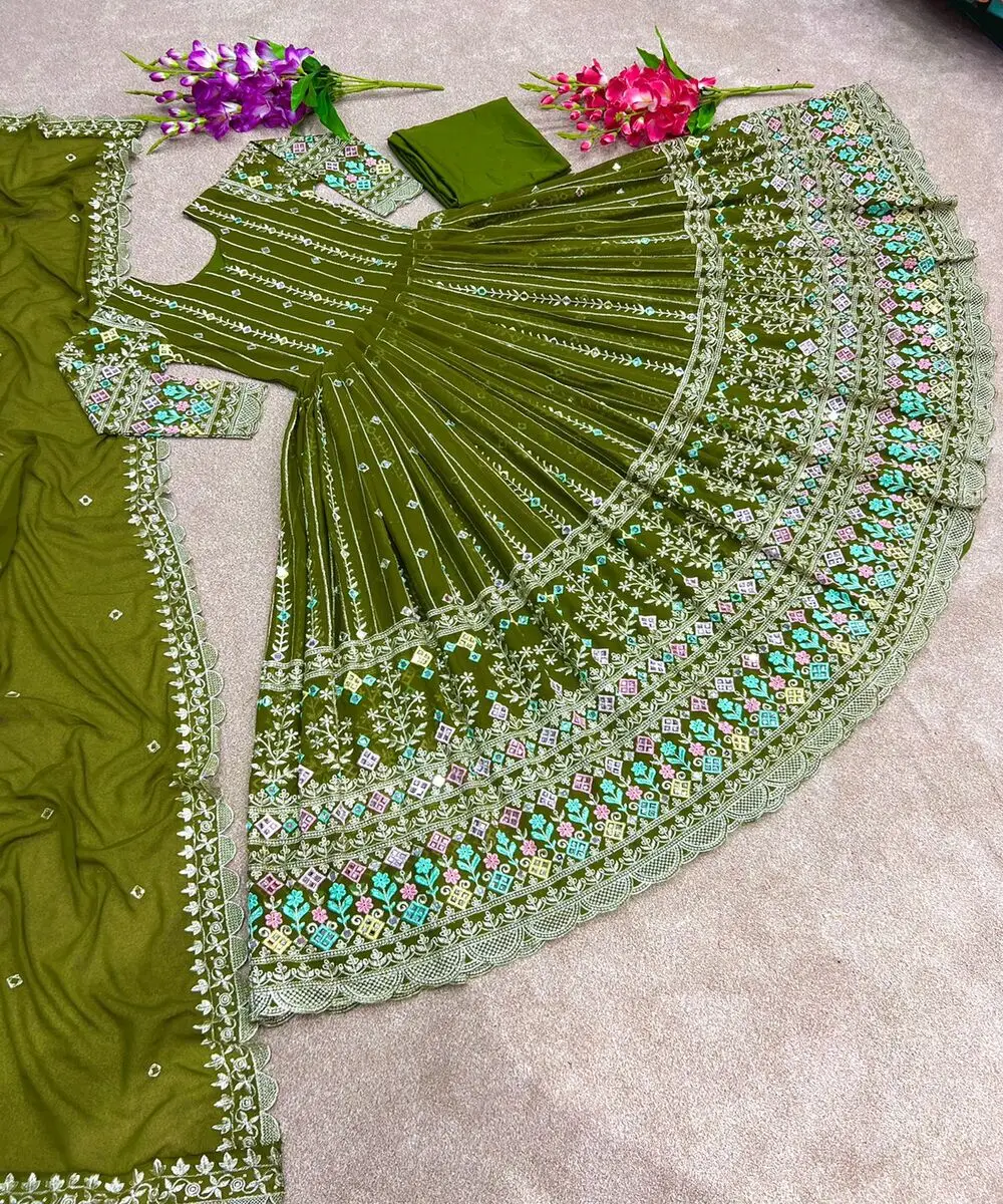 Latest design beautiful orange color embroidery work border long gown with dupatta for Indian women in ethnic garment