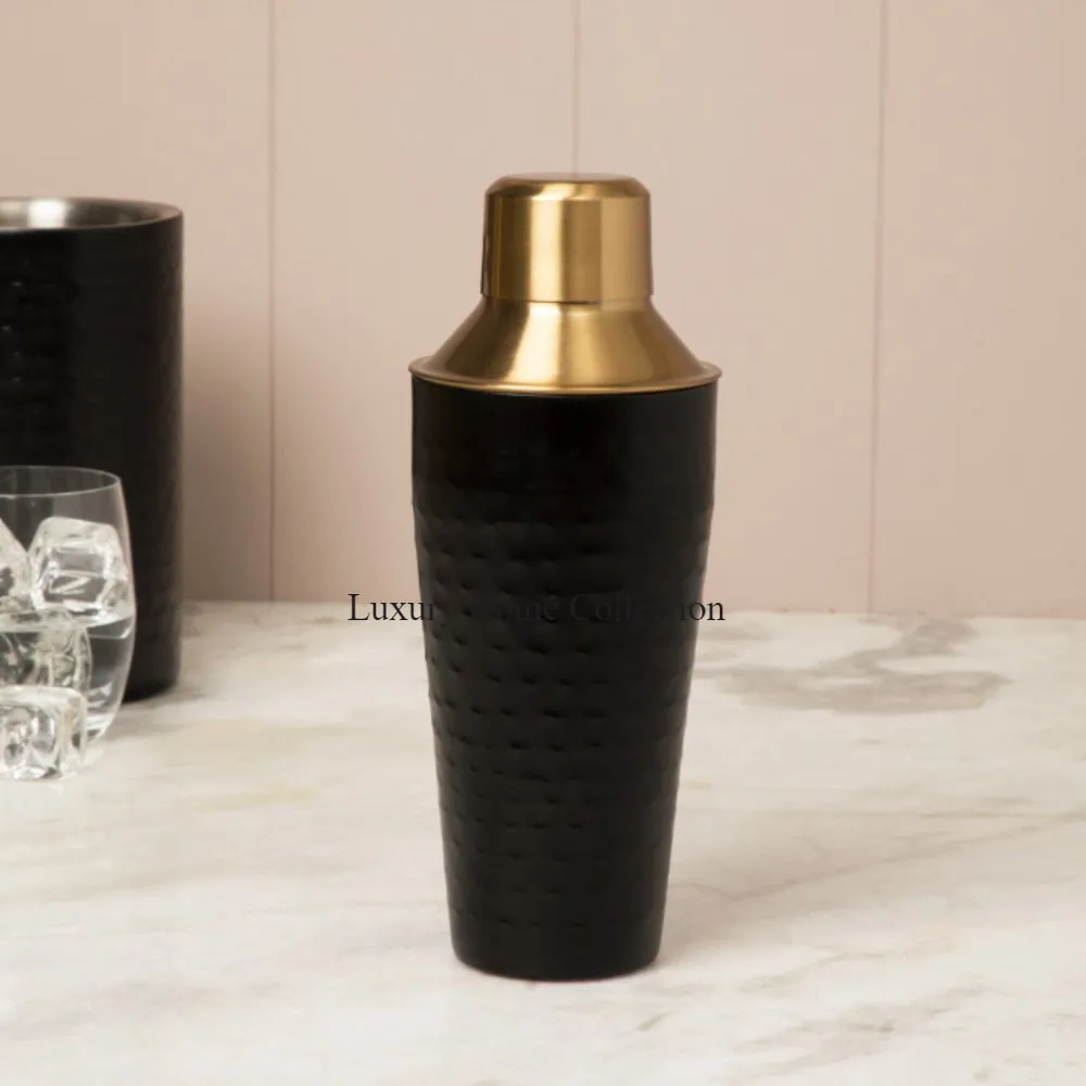 Greatest Quality Handmade Cocktail Shaker With Black Color Powder Coated And Shiny Gold Color Lid Or Cap Hotel And Bar Supplies