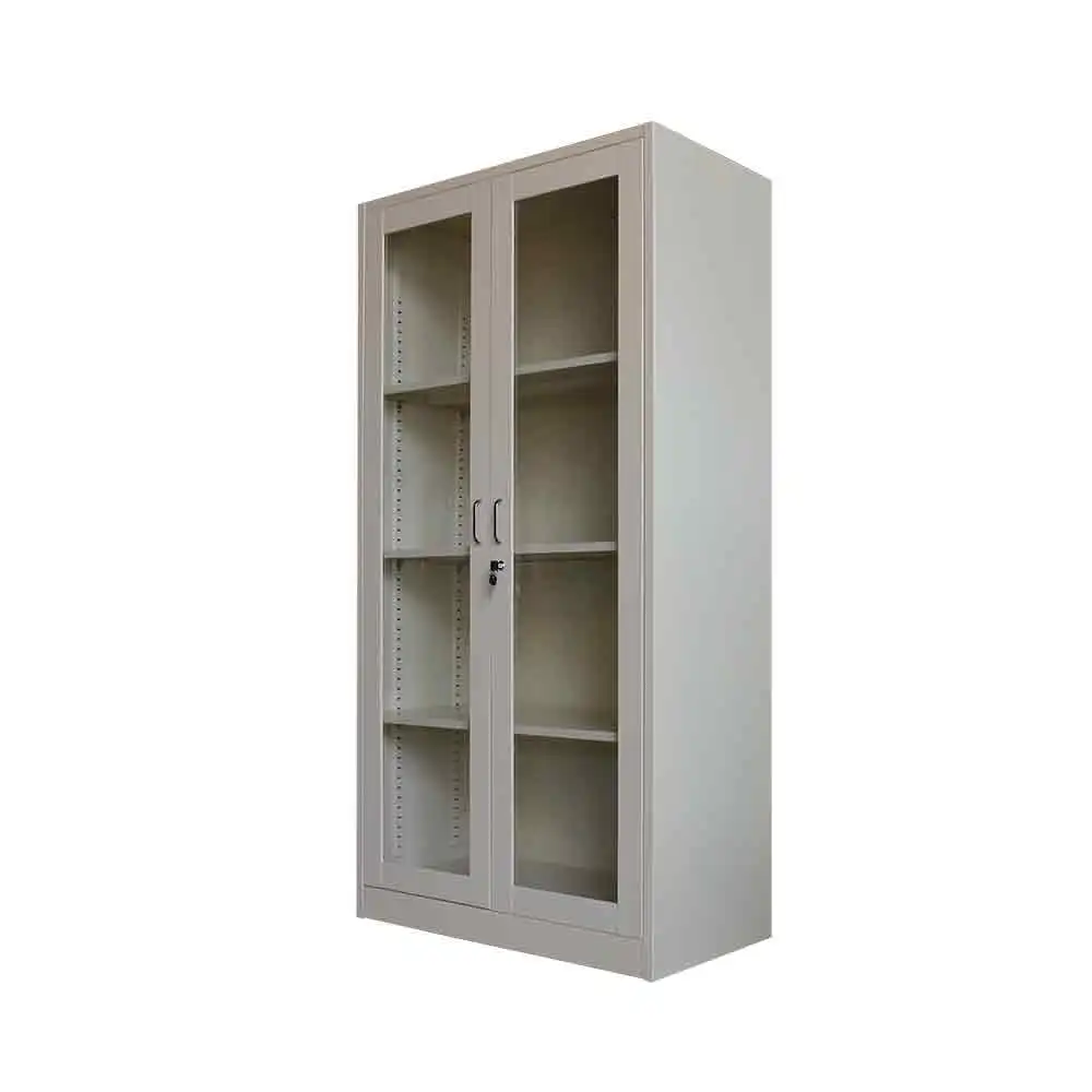 Cheap Price Modern Iron Cupboard Office Furniture 2 Glass Door Metal File Cabinet with Swing door Cabinet