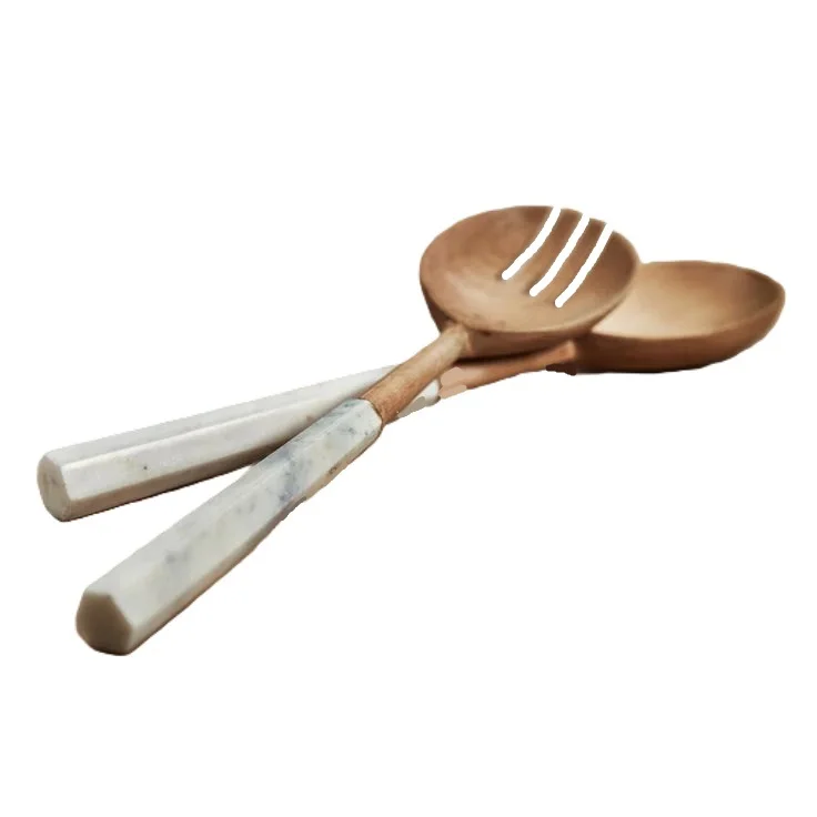 Wooden With Marble Grip Salad Server Set For Serving Kitchenware Products By United Handicrafts
