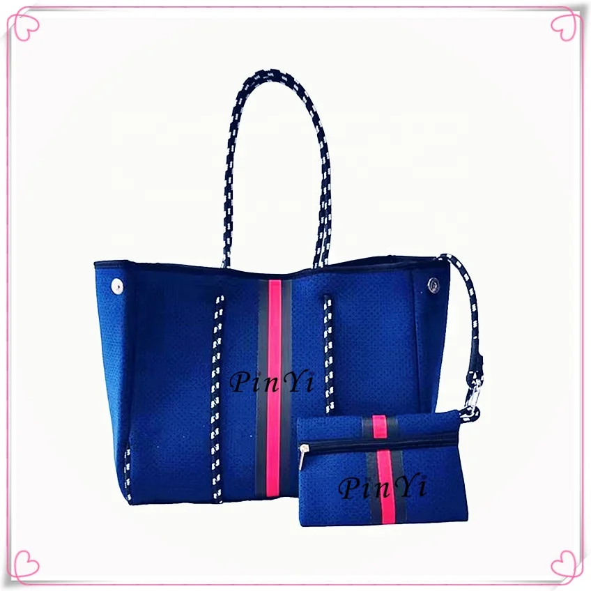 Customize Daily Neoprene Diving Material shopping bag cotton high quality canvas tote bag with pocket and zipper pattern printed