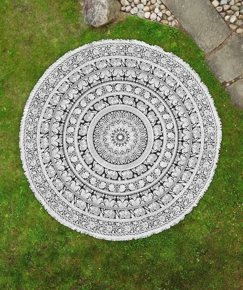 Handmade Indian hippie Bohemian Psychedelic Elephant Mandala Wall hanging College Dorm Beach Throws Table Cloth Bedding Tapestry