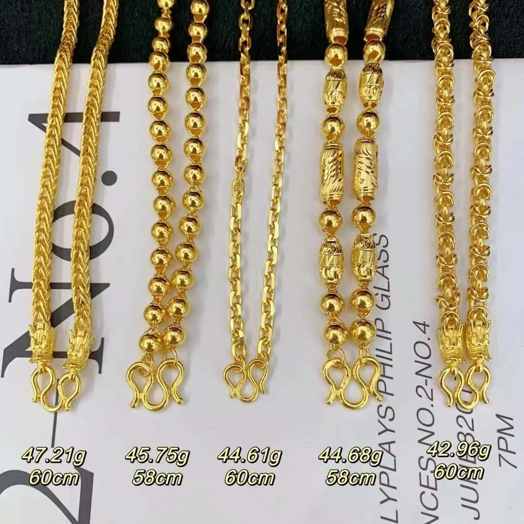 Different Luxury Style Designs Yellow Color 24K Pure Gold Chain Necklace