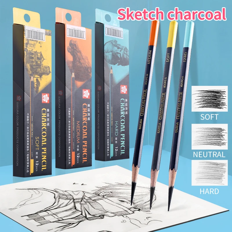 Sakura XDCPC -S black lead colour soft neutral hard Charcoal sketching wooden pencil for drawing and shading